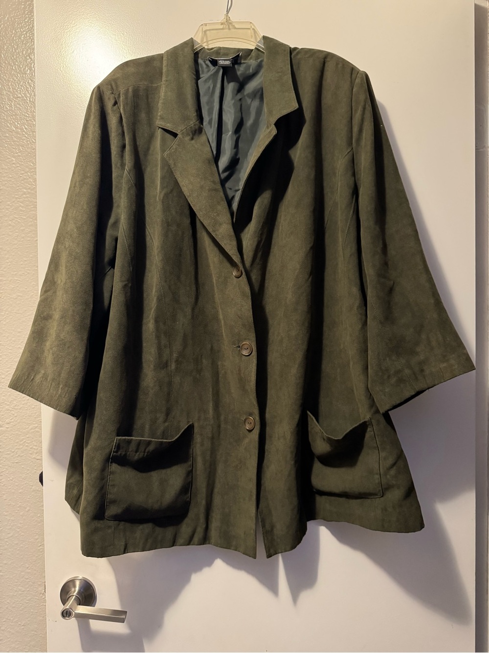 Maggie Barnes Olive Green Suede Button Blazer